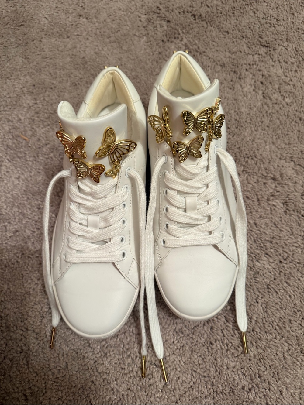Michael Kors Women's White High-Top Sneakers with Gold Butterfly Accents